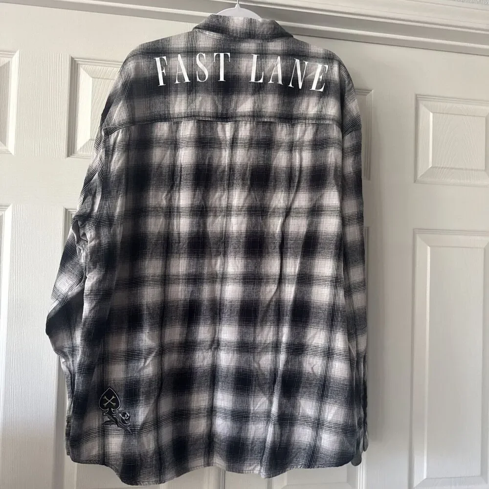Nova Men Flannel Shirt XXXL Plaid Skater Embroidered Skull Savage Pockets Street